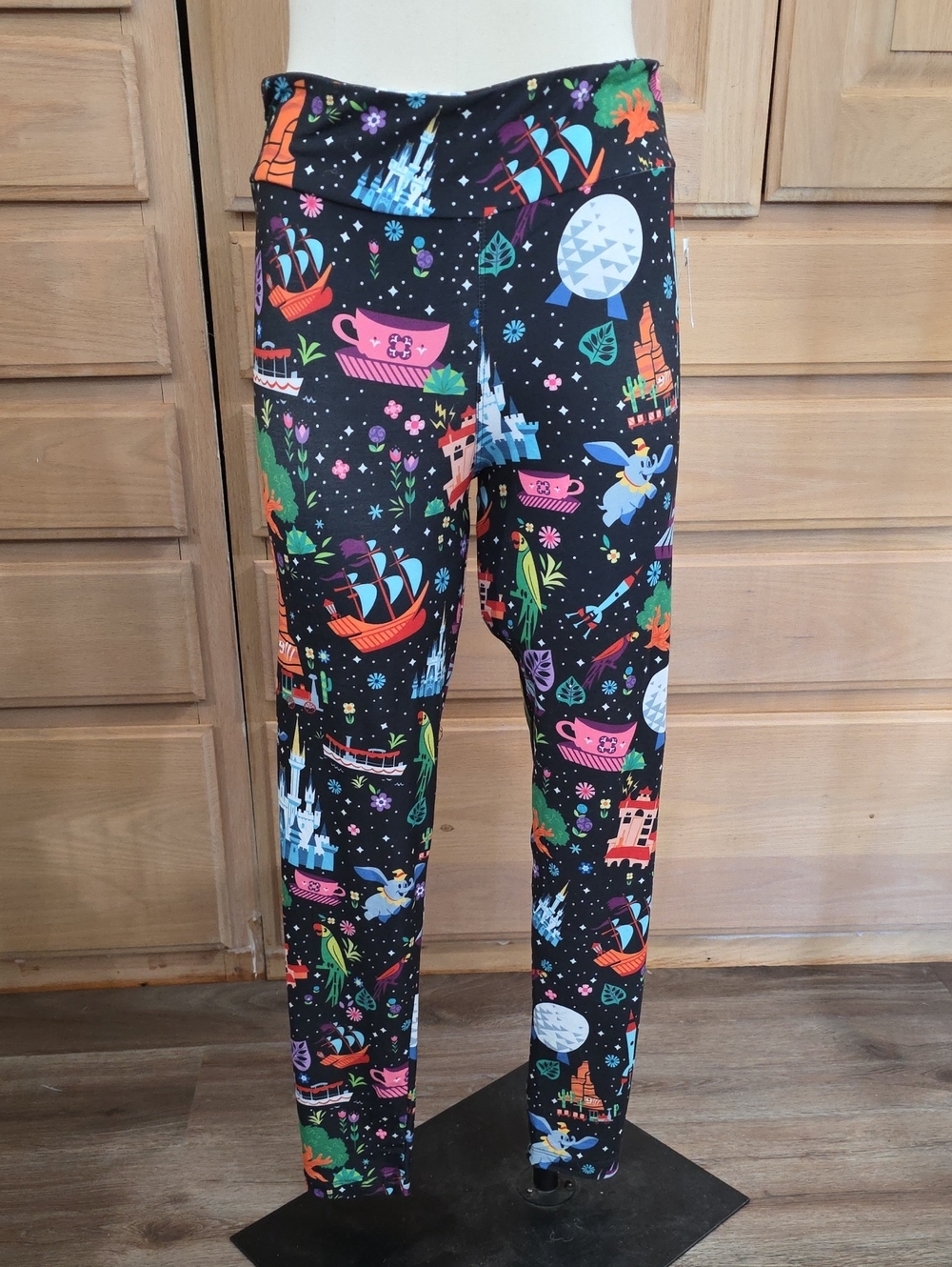 Disney Black Leggings with Multicolor Fairytale Motifs